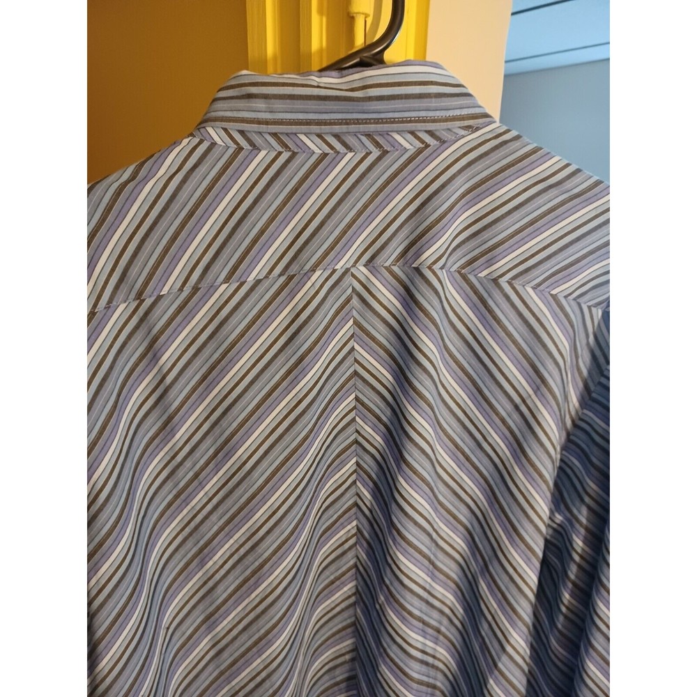 calvin klein L mens dress shirt Blue Gray Purple Brown Chevron French cu… - Picture 6 of 8